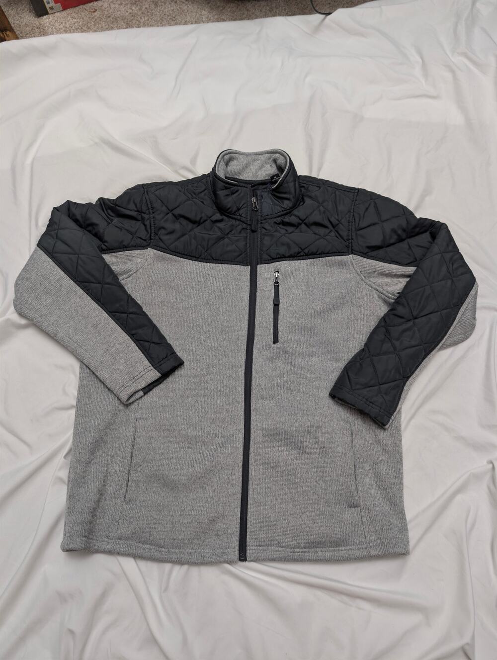 SwissTech Jacket Mens 2XL Gray Black Quilted Hybrid Full Zip Fleece Lined